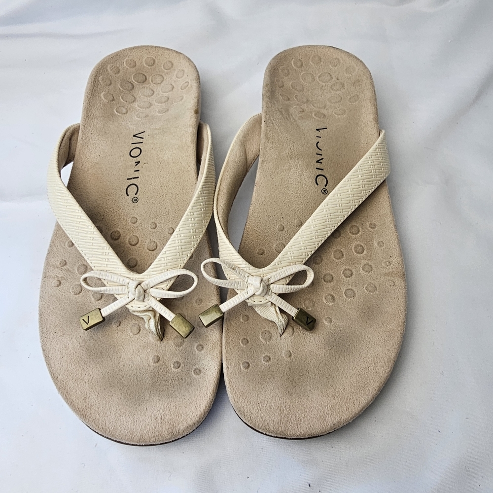Vionic Bellall Slip on Sandal  Cream Color Bow Accent 7,5